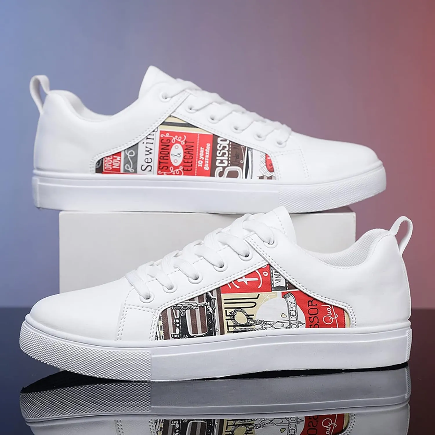 BORAMAX Men's White Casual High Top Fashion Canvas Sneakers