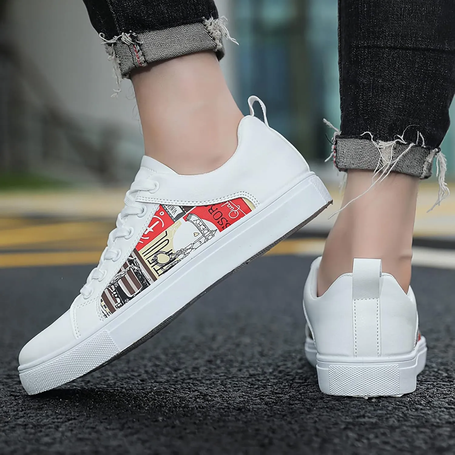 BORAMAX Men's White Casual High Top Fashion Canvas Sneakers