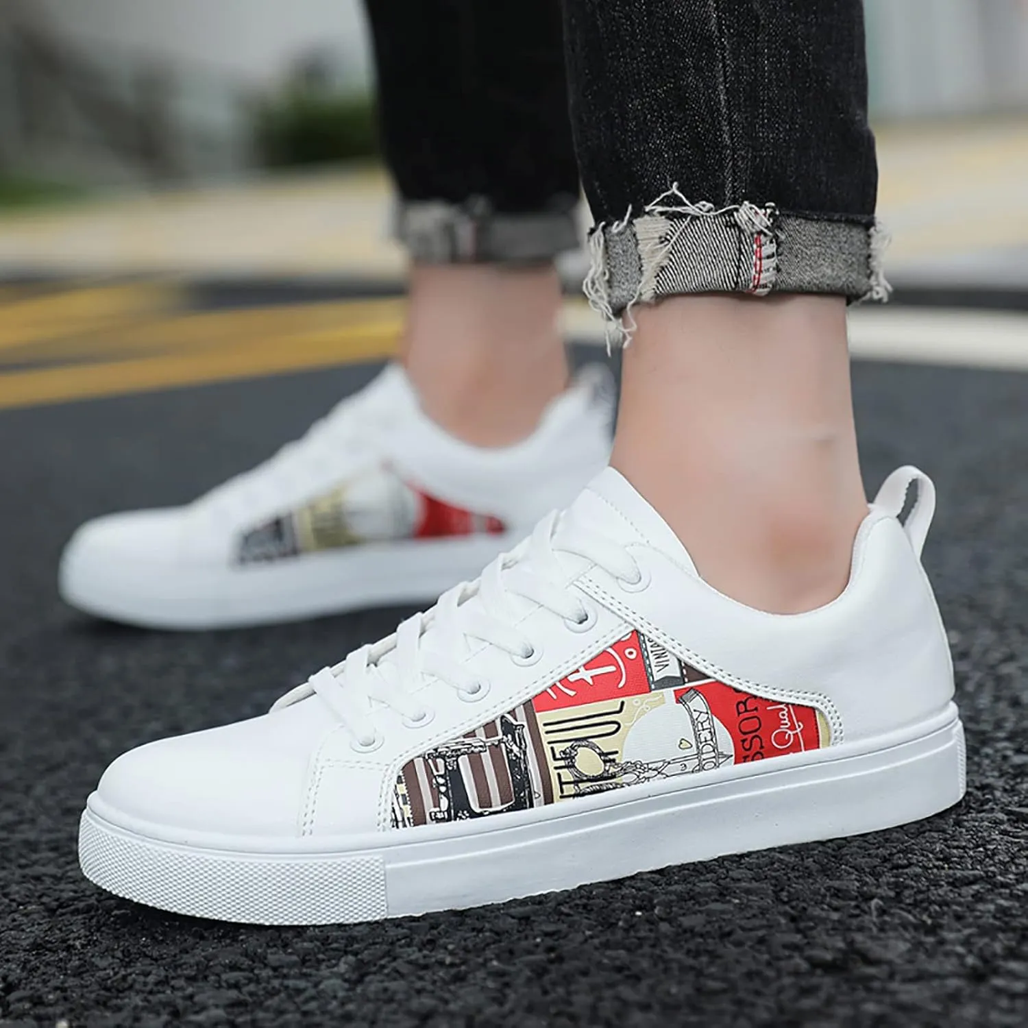 BORAMAX Men's White Casual High Top Fashion Canvas Sneakers