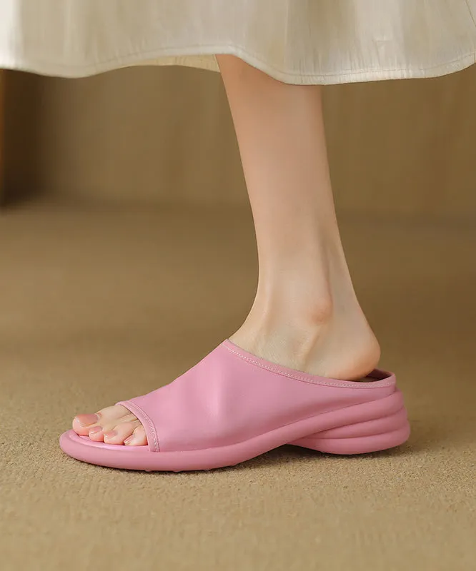 Boutique Pink Sheepskin Comfy Slide Sandals Peep Toe