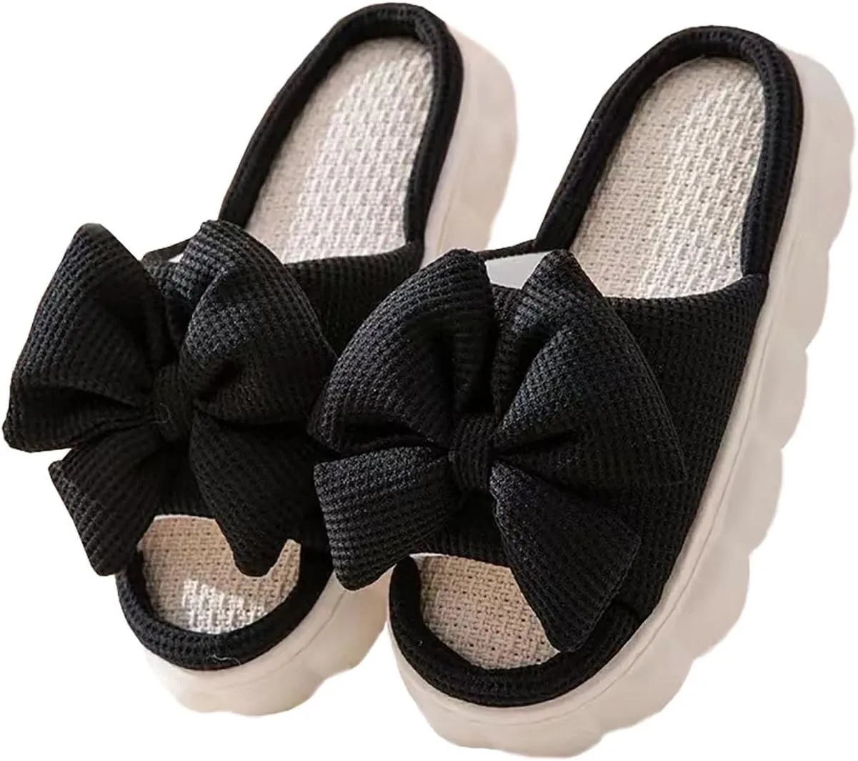Bow shaped slippers cute women's summer home open toe linen slippers