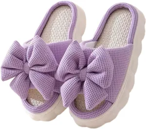 Bow shaped slippers cute women's summer home open toe linen slippers