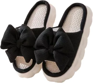 Bow shaped slippers cute women's summer home open toe linen slippers