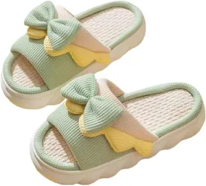 Bow shaped slippers cute women's summer home open toe linen slippers