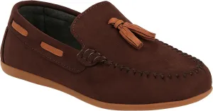 Boys Faux Suede Slip On Loafer Wedding Classic Smart Casual Moccasin Flat Shoes