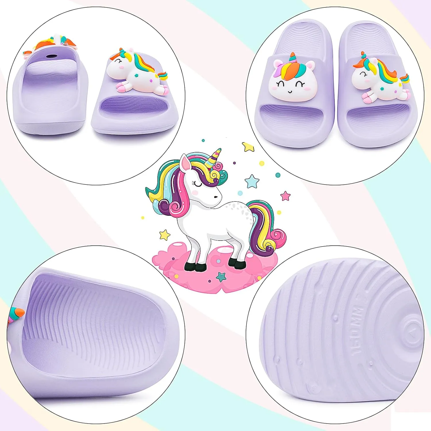Boys Girls Cloud Unicorn Slide Sandals Non-slip Comfy Cushioned Thick Sole Shower Pool Slippers Summer Beach Water Shoes Indoor & Outdoor