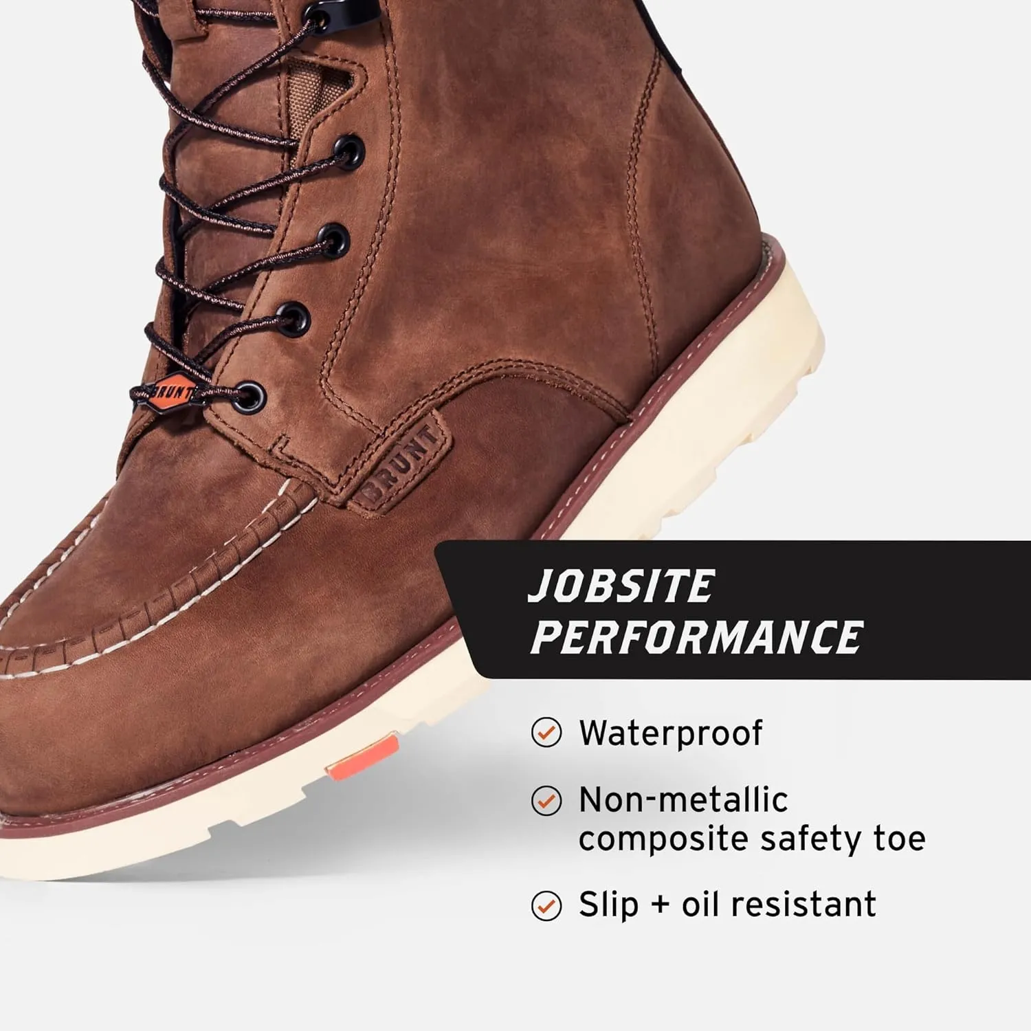 BRUNT The Marin (Comp Toe) - 8" Waterproof Safety Toe Work Boot - Electrical Hazard Rated - Slip   Oil Resistant - Adjustable Width System