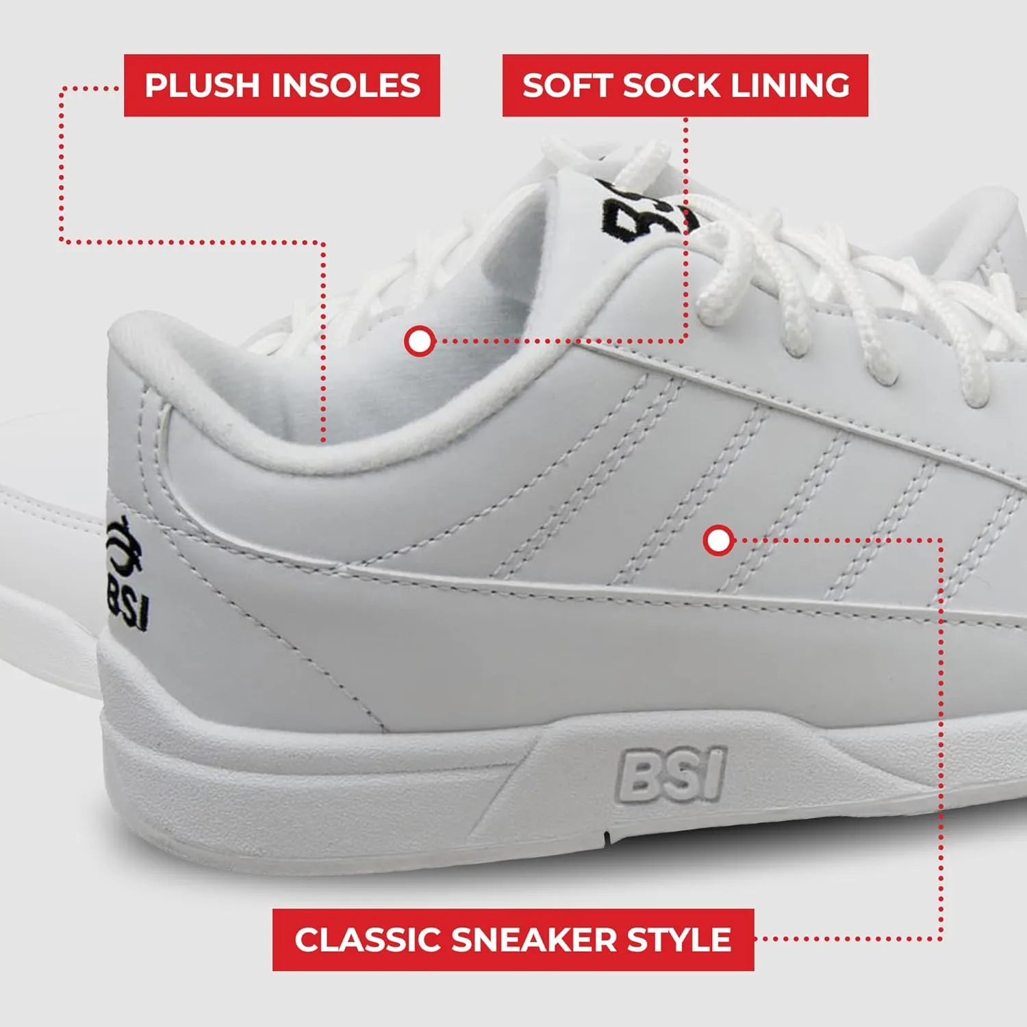 BSI Youth Boys Sport Bowling Shoe - Lightweight Leather Shoes with Cushioned Support, White/Black, Kids