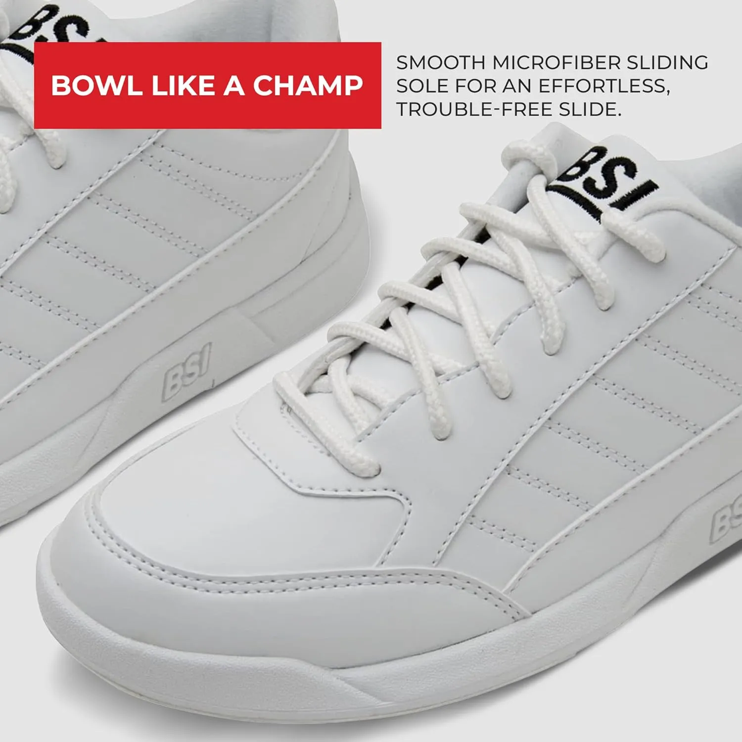 BSI Youth Boys Sport Bowling Shoe - Lightweight Leather Shoes with Cushioned Support, White/Black, Kids