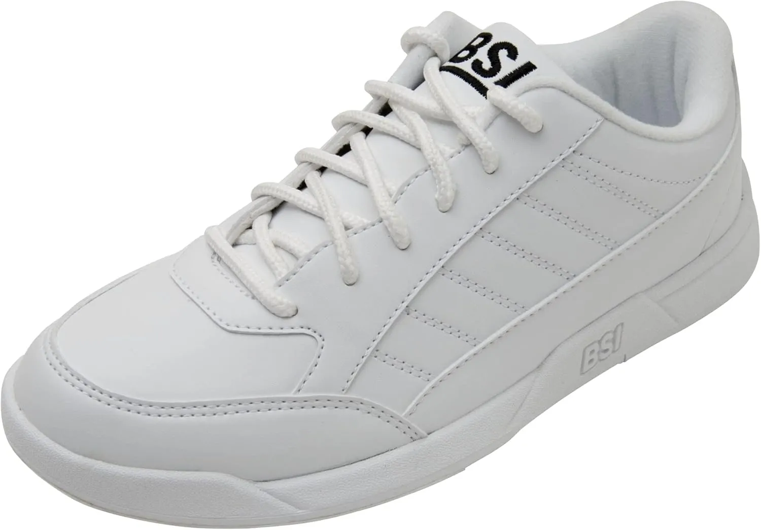 BSI Youth Boys Sport Bowling Shoe - Lightweight Leather Shoes with Cushioned Support, White/Black, Kids