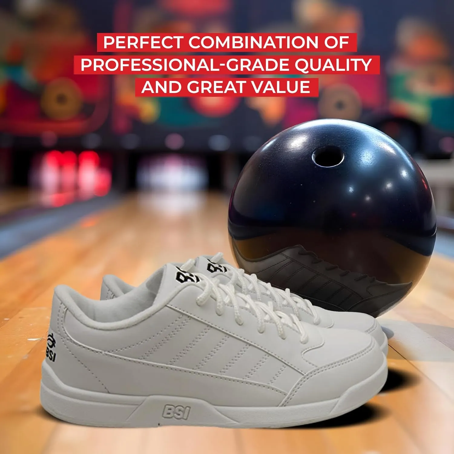 BSI Youth Boys Sport Bowling Shoe - Lightweight Leather Shoes with Cushioned Support, White/Black, Kids