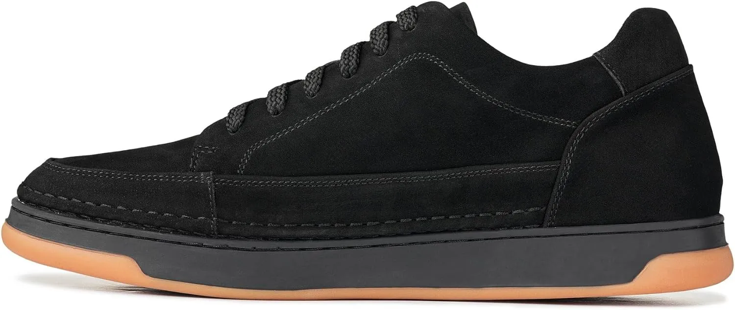 CALTO Men's Invisible Height Increasing Elevator Shoes - Noir Suede/Black & Gum Sole Premium Suede Leather Lace-up Fashion Sneakers - 2.6 Inches Taller - Y7933 - Size 9 D(M) US