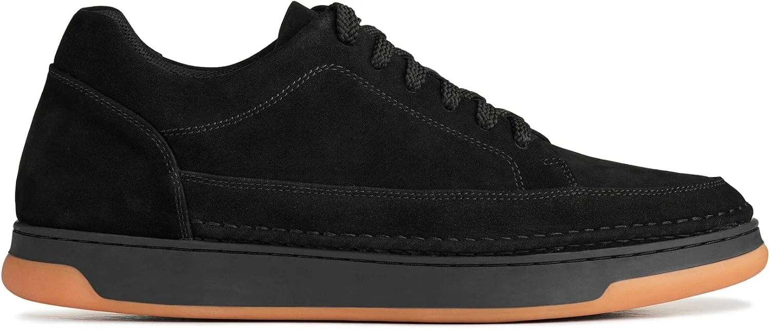 CALTO Men's Invisible Height Increasing Elevator Shoes - Noir Suede/Black & Gum Sole Premium Suede Leather Lace-up Fashion Sneakers - 2.6 Inches Taller - Y7933 - Size 9 D(M) US