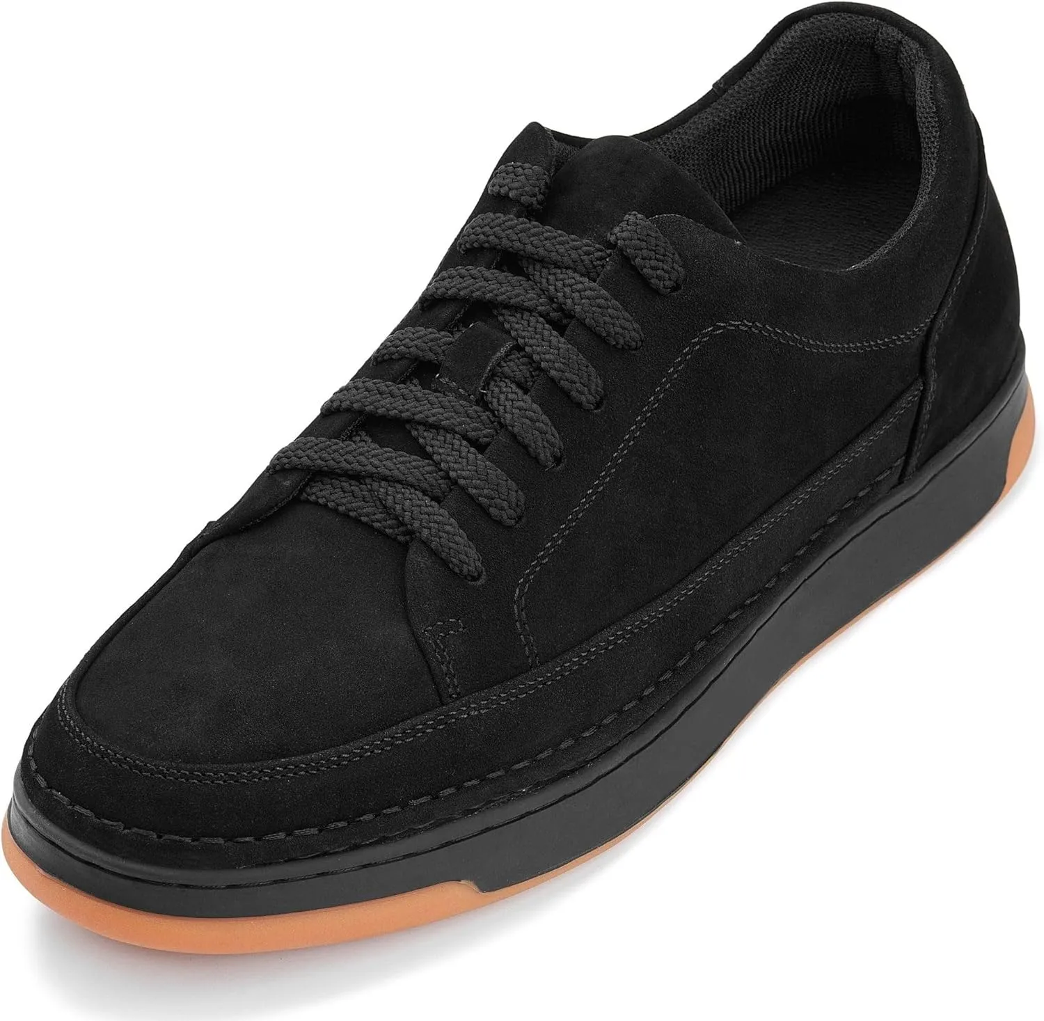 CALTO Men's Invisible Height Increasing Elevator Shoes - Noir Suede/Black & Gum Sole Premium Suede Leather Lace-up Fashion Sneakers - 2.6 Inches Taller - Y7933 - Size 9 D(M) US