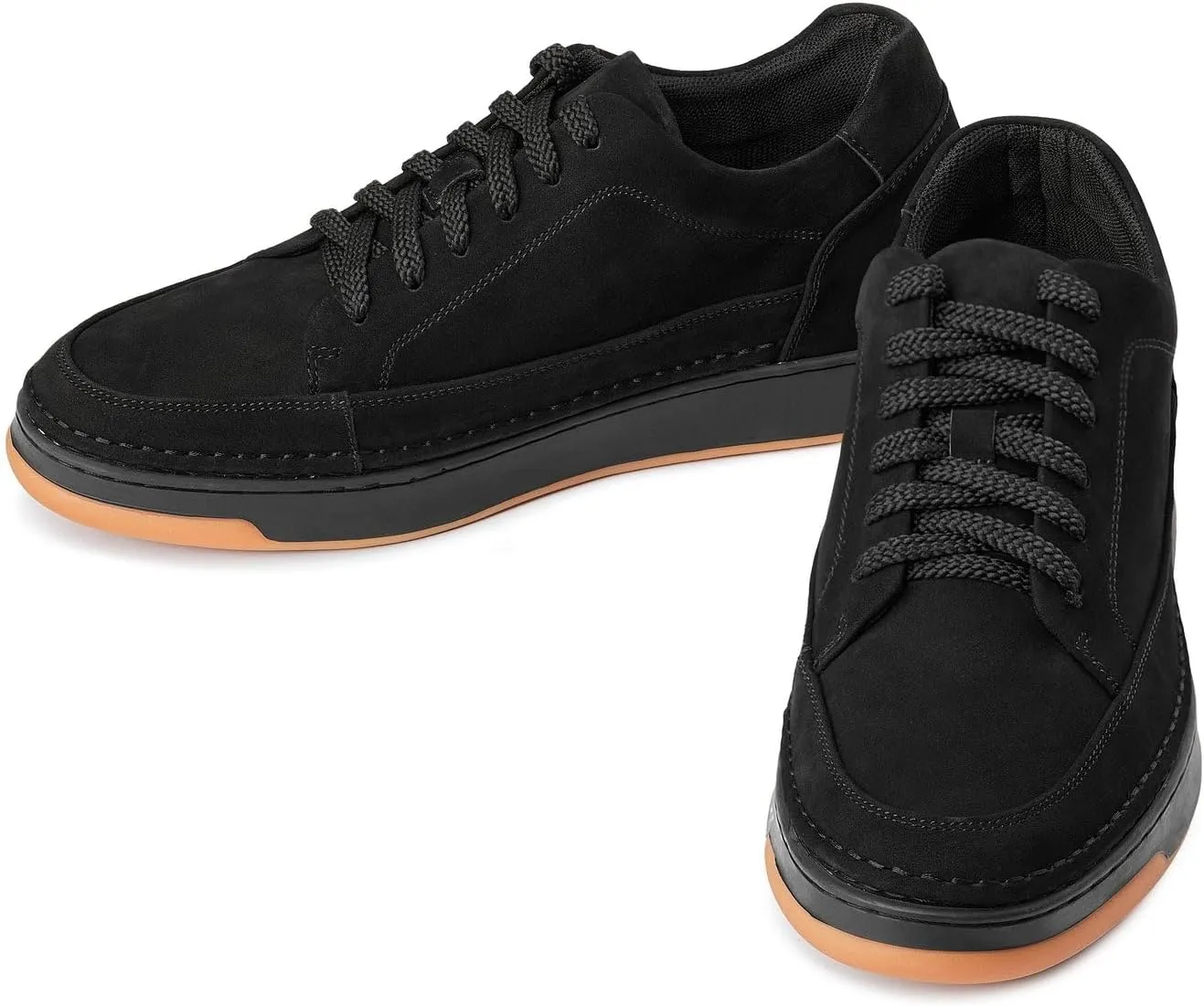 CALTO Men's Invisible Height Increasing Elevator Shoes - Noir Suede/Black & Gum Sole Premium Suede Leather Lace-up Fashion Sneakers - 2.6 Inches Taller - Y7933 - Size 9 D(M) US