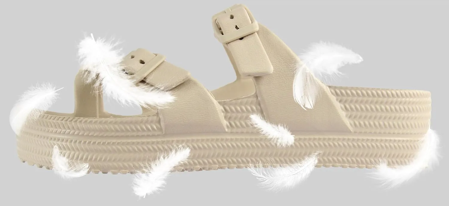 CAMVAVSR Womens Sandals with Arch Support - Comfortable Adjustable Buckles Beach Slides - Lightweight Summer Platform Sandal Chunky Cushioned