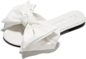 Cape Robbin Women's Chrisler Slip On Flats Oversize Bow Accent Slide Sandals