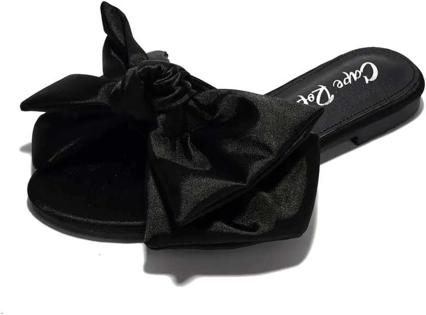 Cape Robbin Women's Chrisler Slip On Flats Oversize Bow Accent Slide Sandals