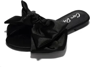 Cape Robbin Women's Chrisler Slip On Flats Oversize Bow Accent Slide Sandals
