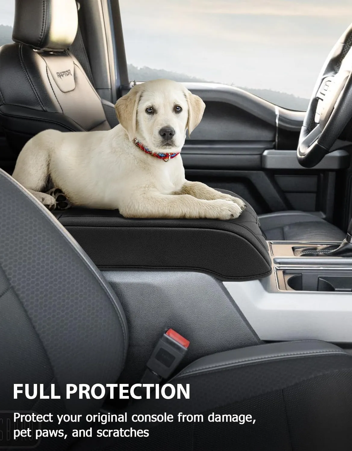 Center Console Cover for 2015-2020 F150 Accessories & F250 F350 2017-2020, PU Leather Armrest Cusion Cover with Storage Bag, Bucket Seat Only, Anti-Scratch, Black