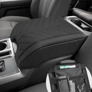 Center Console Cover for 2015-2020 F150 Accessories & F250 F350 2017-2020, PU Leather Armrest Cusion Cover with Storage Bag, Bucket Seat Only, Anti-Scratch, Black