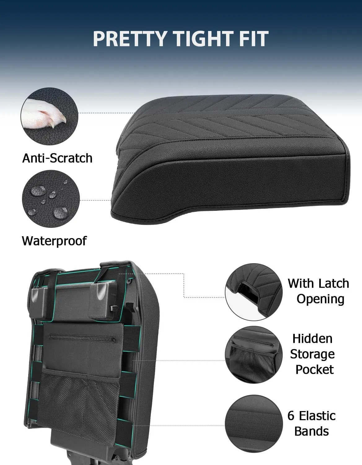 Center Console Cover for 2015-2020 F150 Accessories & F250 F350 2017-2020, PU Leather Armrest Cusion Cover with Storage Bag, Bucket Seat Only, Anti-Scratch, Black