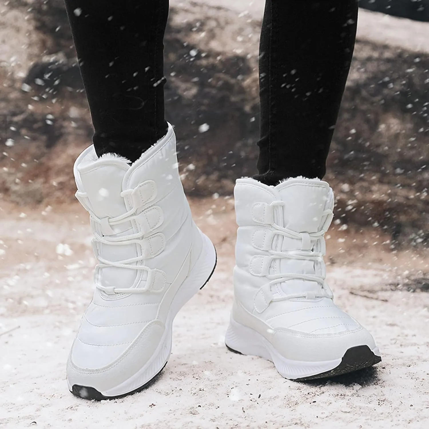 CERYTHRINA Womens Waterproof Booties Lightweight Winter Fur Lined Walking Boots Anti-Slip Outdoor Snow Boots