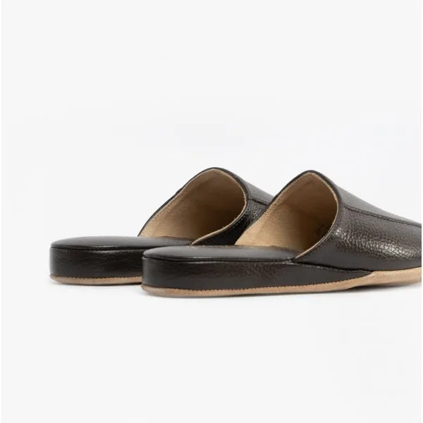 Chaleur ROBERTO Mens Leather Mule Slippers Brown