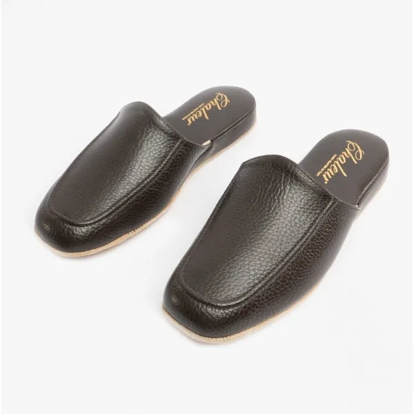 Chaleur ROBERTO Mens Leather Mule Slippers Brown