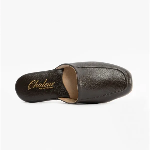 Chaleur ROBERTO Mens Leather Mule Slippers Brown