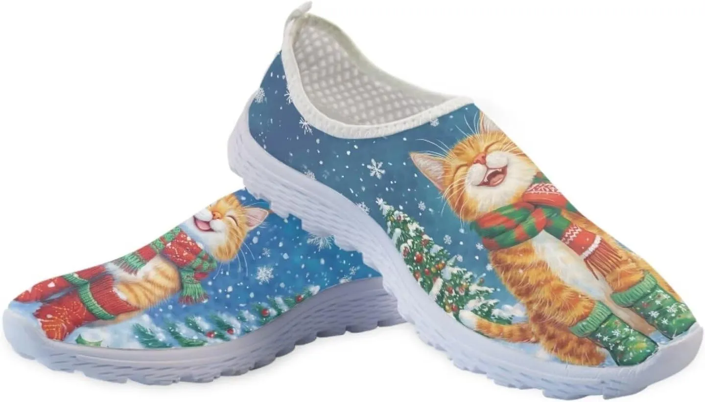 Christmas Roading Running Shoes Breathable Mesh Outdoor Walking Shoes Slip On Loafer Shoes Size 5.5-11.5
