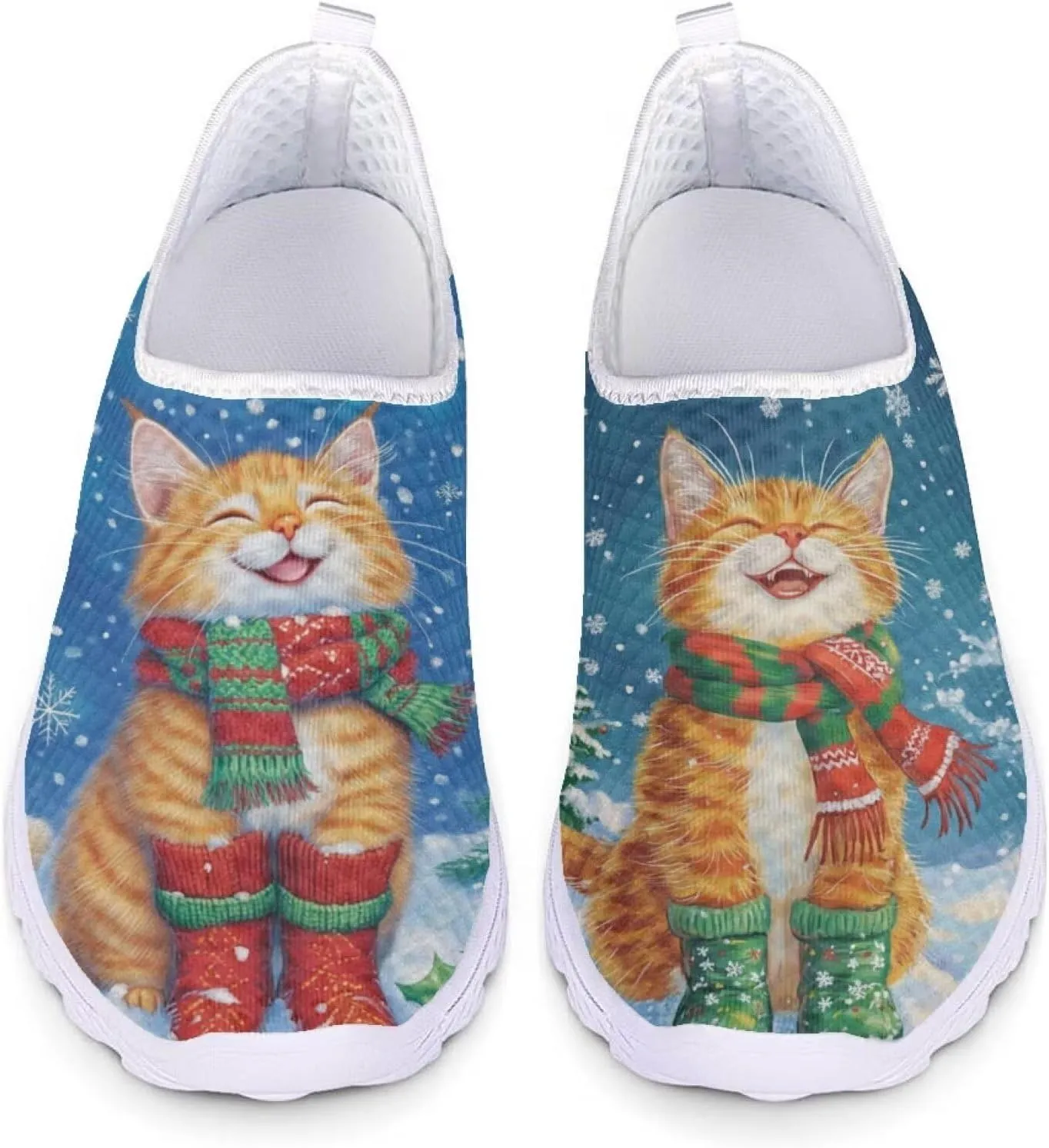 Christmas Roading Running Shoes Breathable Mesh Outdoor Walking Shoes Slip On Loafer Shoes Size 5.5-11.5