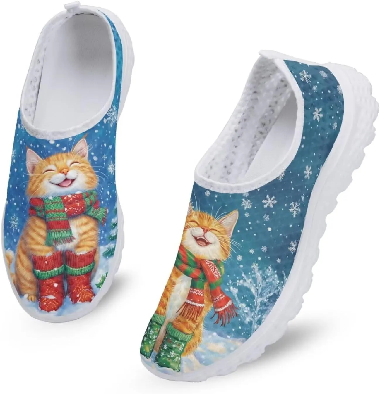 Christmas Roading Running Shoes Breathable Mesh Outdoor Walking Shoes Slip On Loafer Shoes Size 5.5-11.5