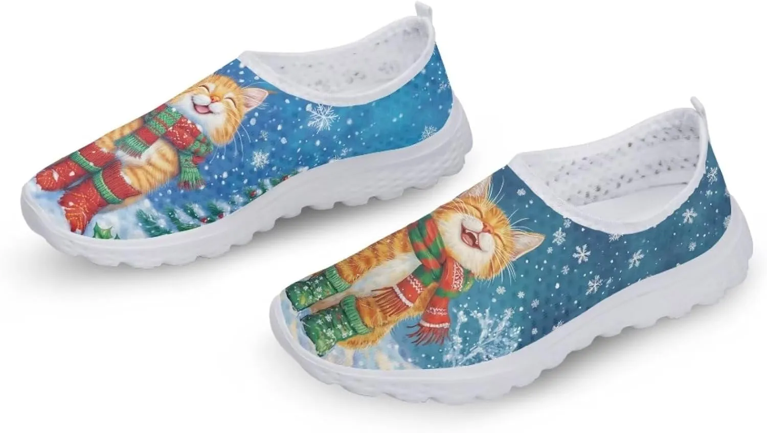 Christmas Roading Running Shoes Breathable Mesh Outdoor Walking Shoes Slip On Loafer Shoes Size 5.5-11.5