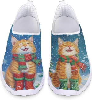 Christmas Roading Running Shoes Breathable Mesh Outdoor Walking Shoes Slip On Loafer Shoes Size 5.5-11.5