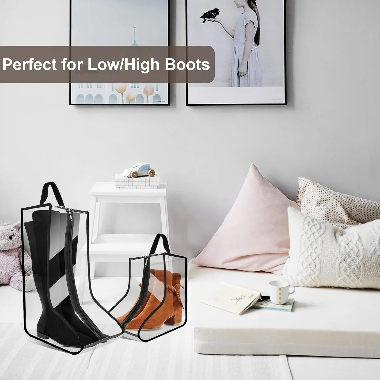 CiBiZi Tall Boot Bags Organizer for Travel Waterproof Cowboy Boots Bags for Storage Portable Shoe Travel Bags for Women Men Hangable Ski Boot Bags Dust-free Shoe Bags 4PACK