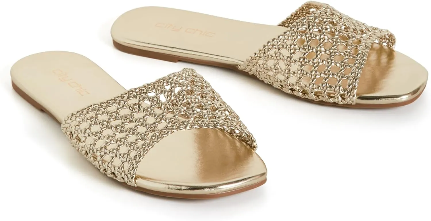 City Chic Women's Wide Fit Slide - Weave Flat