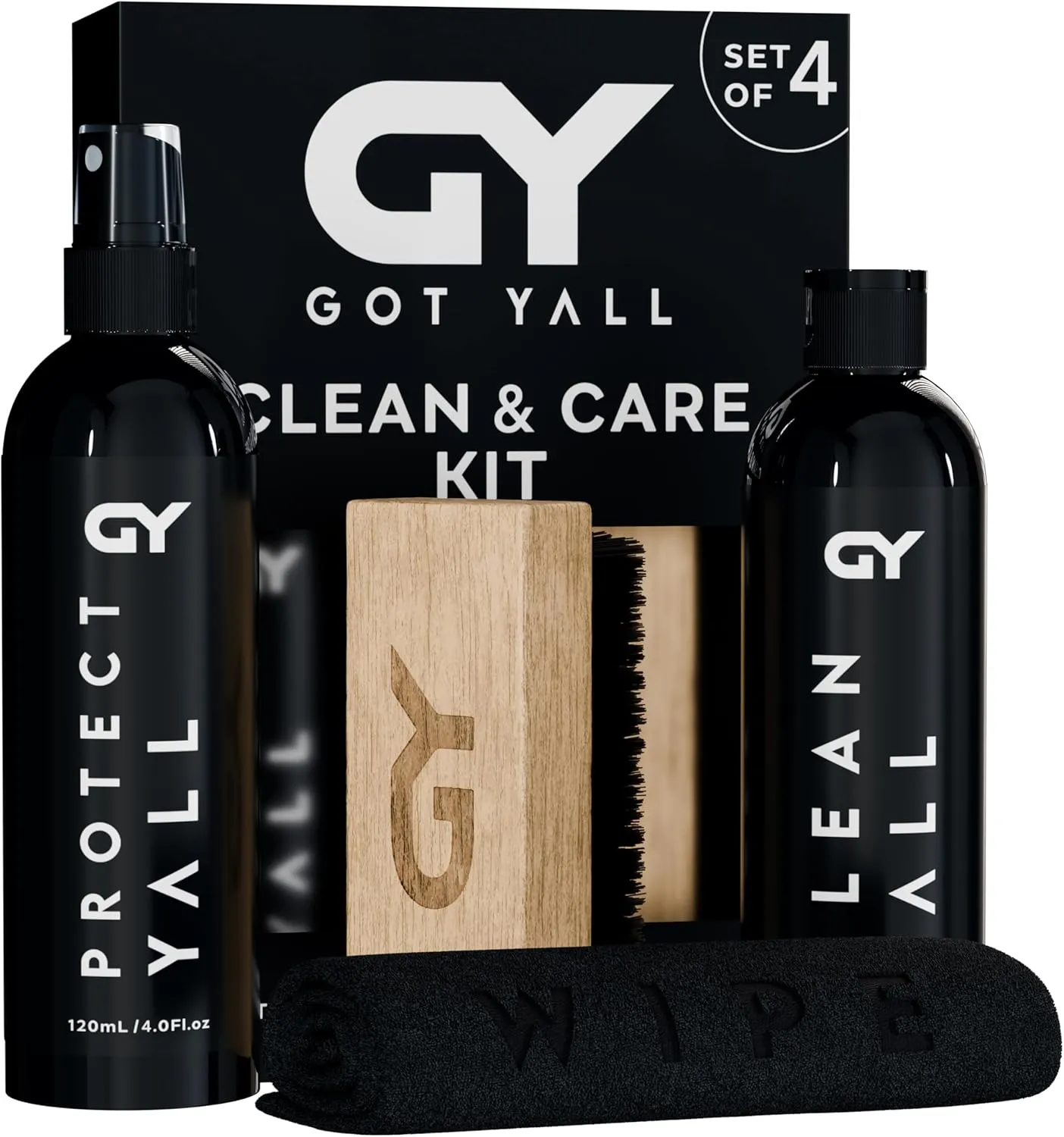 Clean and Waterproof protect 4-in-1 Kit- gentle and effective cleaner, long lasting protector spray, brush and towel; For nubuck, mesh, leather, tennis, football, sneakers