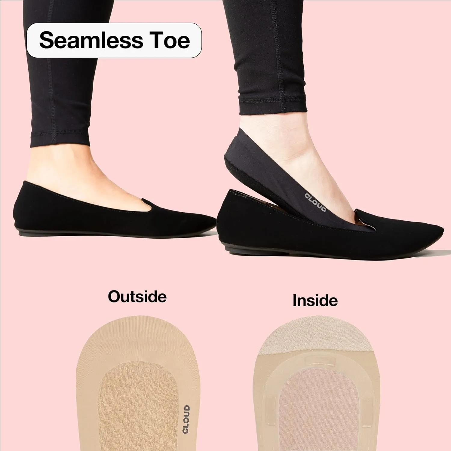 Cloud No Show Socks Womens Invisible Non Slip Low-Cut Liner - Thin Invisible Loafer Flats & Ballet - Low Front