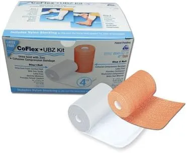 CoFlex 8840UBZ-TN Unna Boot and Cohesive Bandage with Zinc Box of 8 Sets, 4", 6 yds, Zinc, Latex Free
