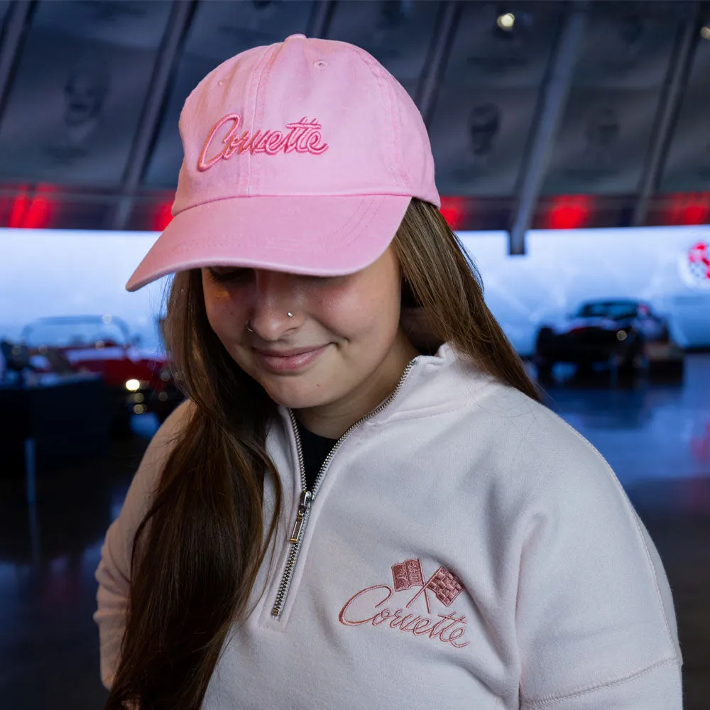 Corvette Puff Embroidered Cotton Pink Twill Cap