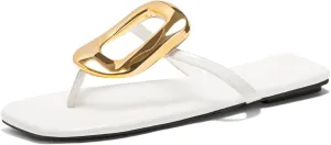 Coutgo Womens Flat Sandals Comfortable Flip Flops Slide Sandals Summer Beach Shoes with Metal Decoration