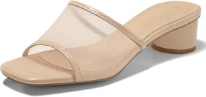 Coutgo Womens Slide Sandals Mesh Chunky Heels Mules Square Open Toe Slip On Summer Dress Shoes