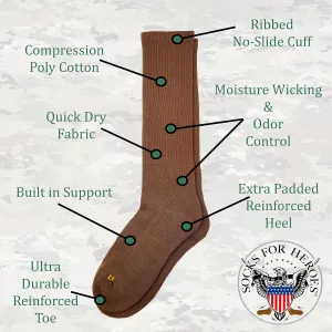 Coyote Brown Moisture Wicking, Breathable Over The Calf Foot Socks | Quick Dry Boot Socks | Made in USA