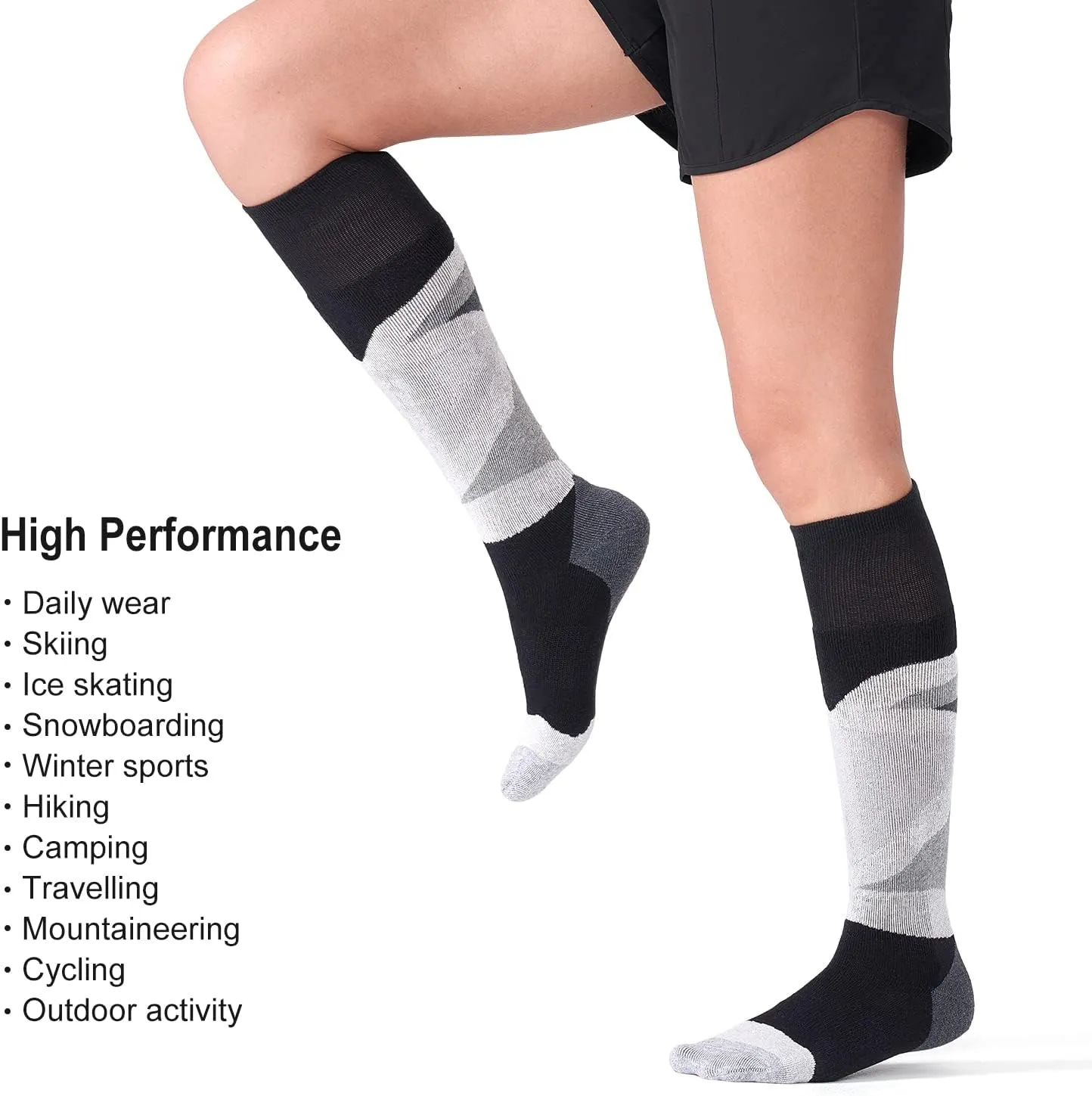 CS CELERSPORT 2/3 Pack Ski Socks for Womens and Mens with Full Cushion, Wool Winter Warm Socks for Skiing Snowboarding