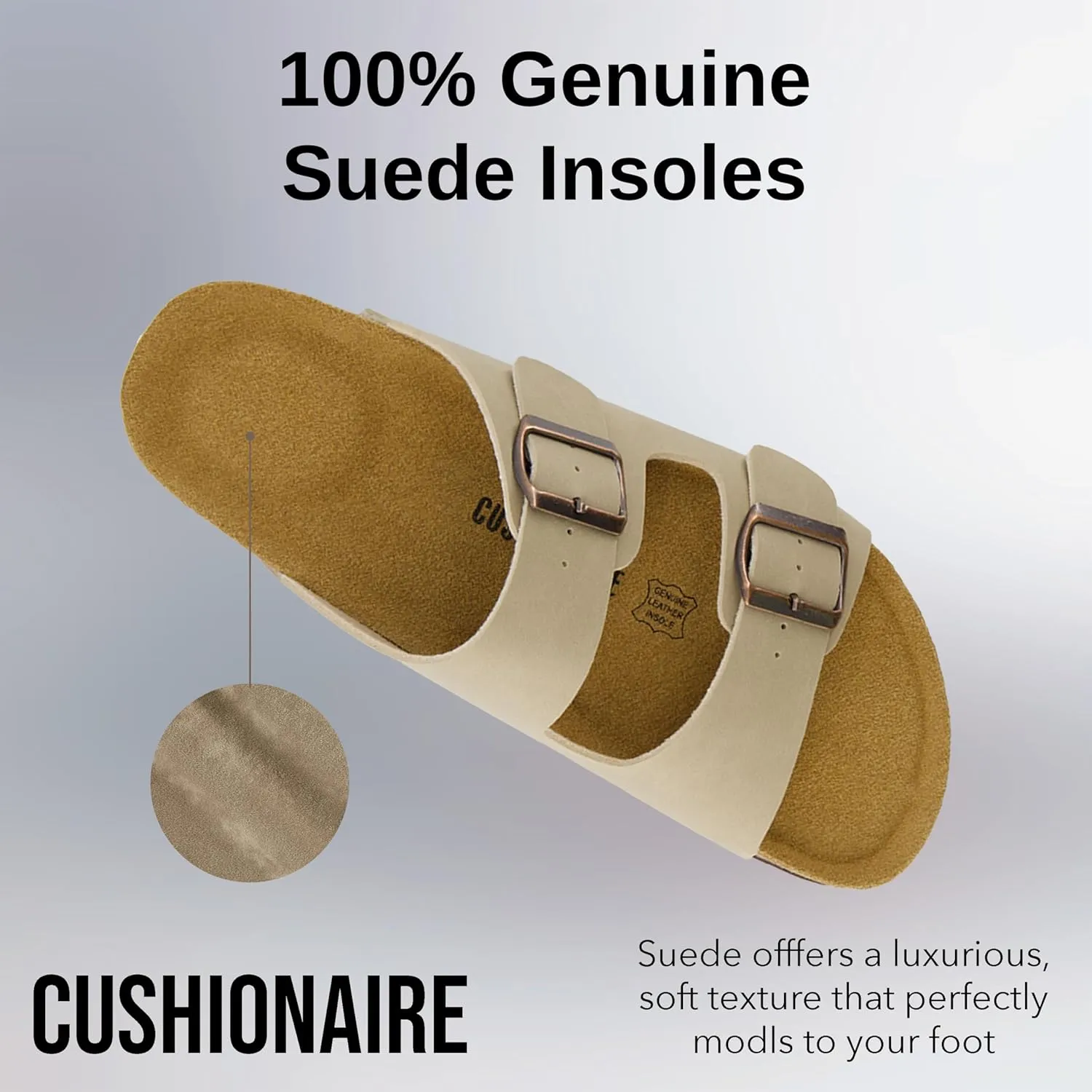 CUSHIONAIRE Men's Lane Cork Footbed Sandal with  Comfort, Arch Support, Adjustable Straps - Comfortable Slide Sandals for Walking, Casual Summer Footwear