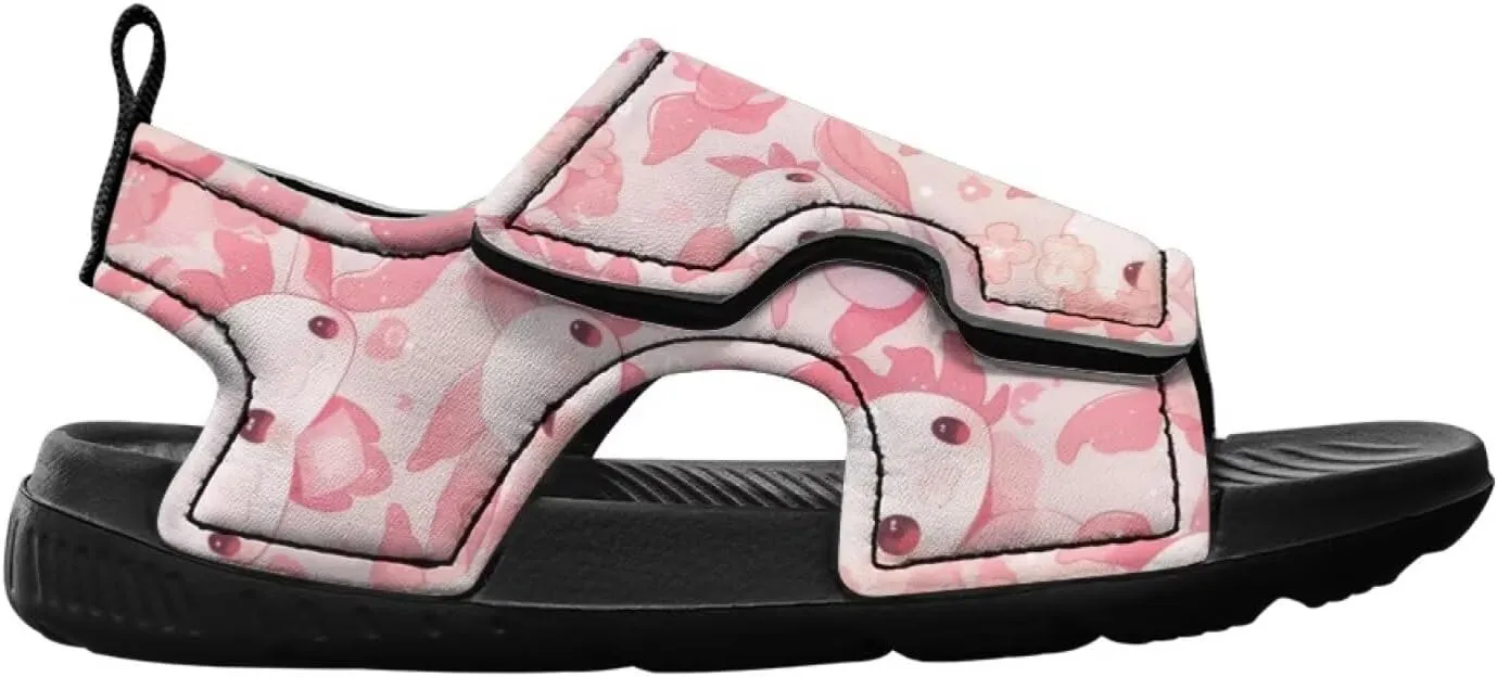 Cute Axolotl Kids Open Toe Slides Girls Boys Slip On Slide Sandals With Adjustable Strap Non-Slip Shower Shoes
