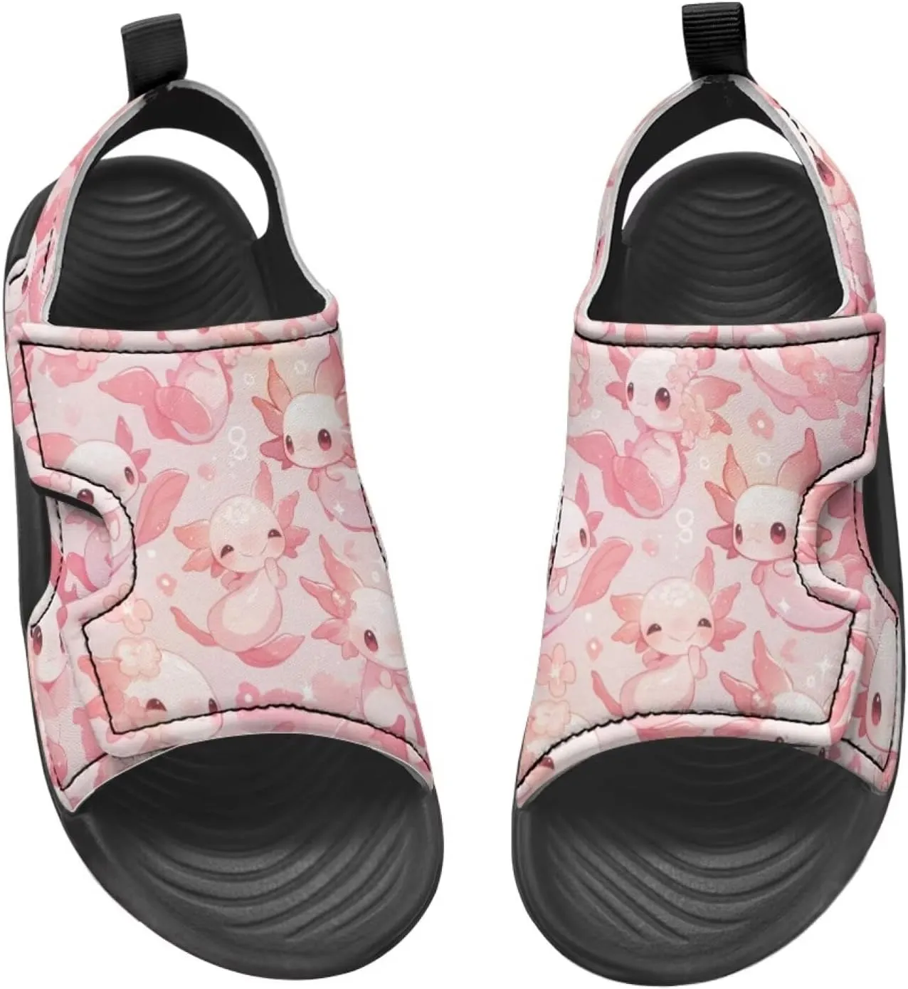 Cute Axolotl Kids Open Toe Slides Girls Boys Slip On Slide Sandals With Adjustable Strap Non-Slip Shower Shoes