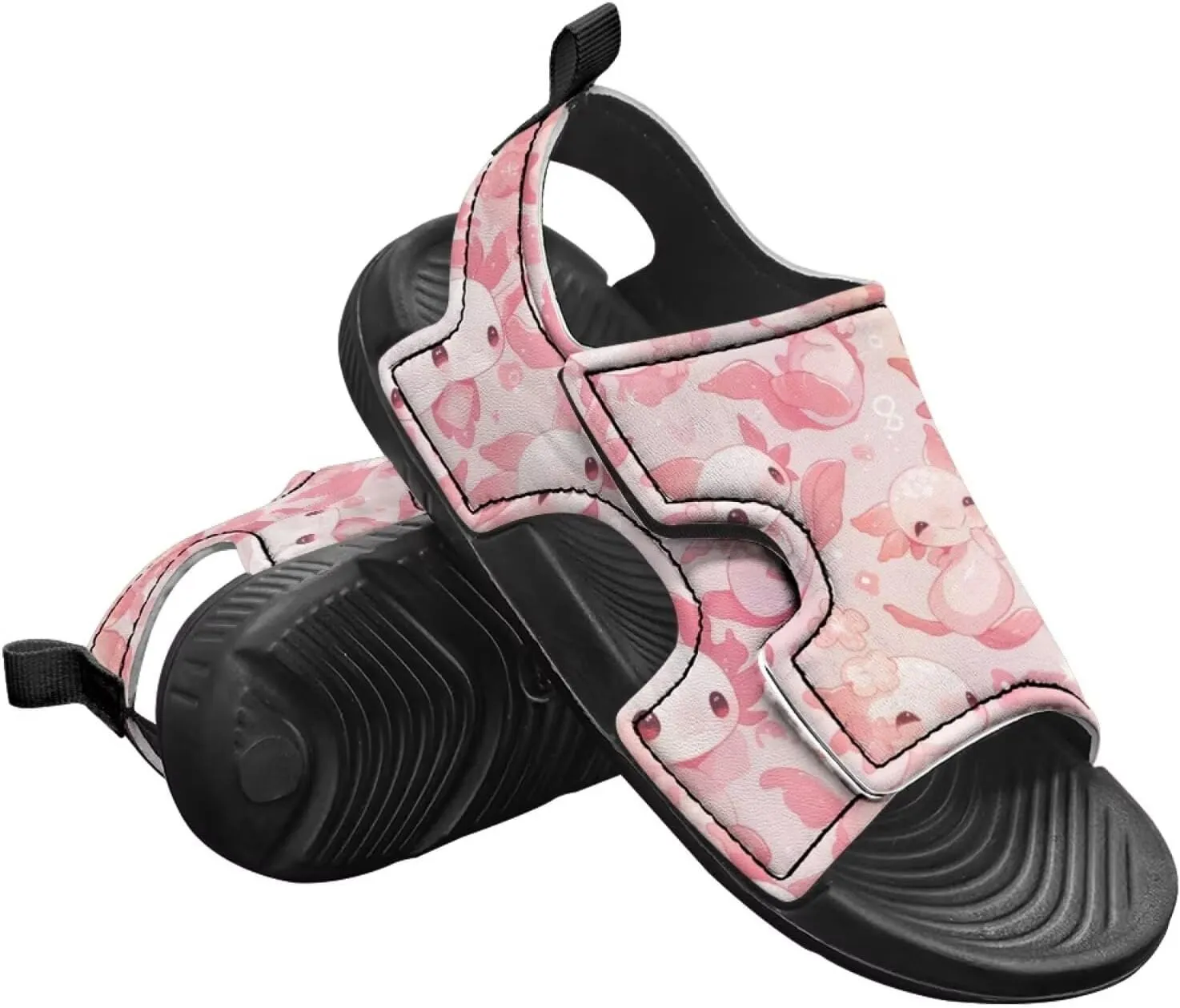 Cute Axolotl Kids Open Toe Slides Girls Boys Slip On Slide Sandals With Adjustable Strap Non-Slip Shower Shoes