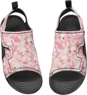 Cute Axolotl Kids Open Toe Slides Girls Boys Slip On Slide Sandals With Adjustable Strap Non-Slip Shower Shoes